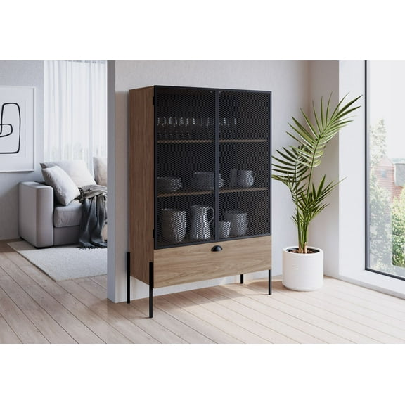 Kybele Brown and Black Mesh 2-Door Display Storage Cabinet