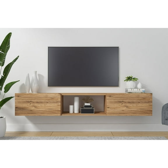 Kybele LLC Hilly Wall - Mounted Modern Floating 71" TV Stand Brown Glossy