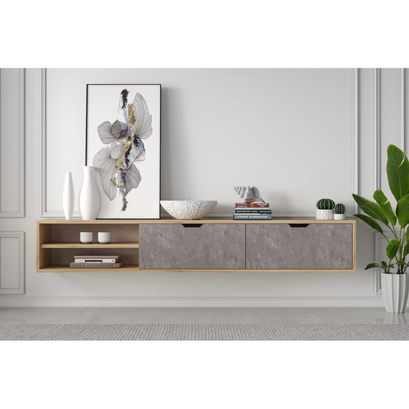 Kybele LLC Rigaa 71" Wall Mounted Floating Entertainment Media Console - 80 inches Oak Natural