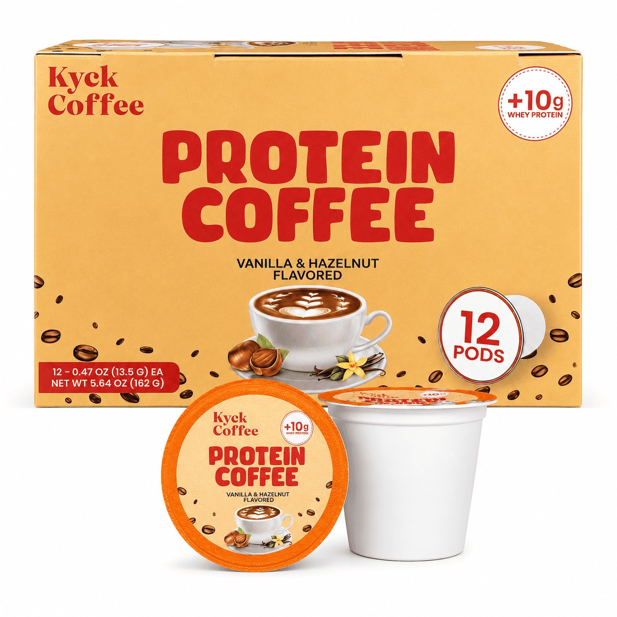 Kyck Coffee Protein K-Cups Pods (12 Count) – 10g Whey Protein per Cup, High Caffeine, Premium High-Protein Coffee Pods, Compatible with All Brewers