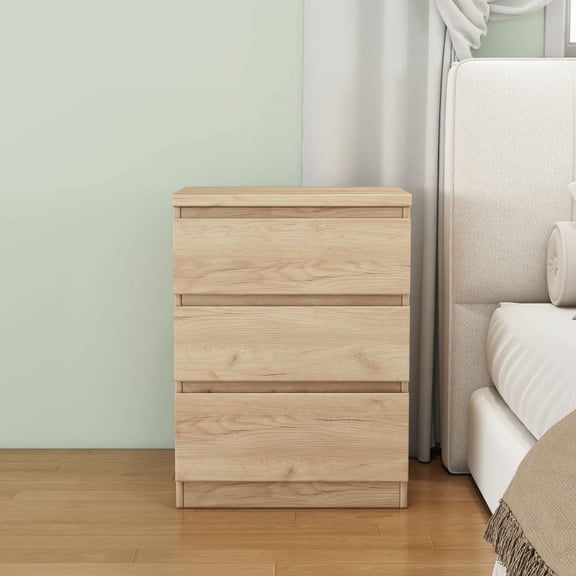 Kydyn 19.7" 3-tier Nightstand with Drawers, Handle-free Design, Thickened Plate, Small Side Table Storage Cabinet for Bedroom and Living Room, Brown