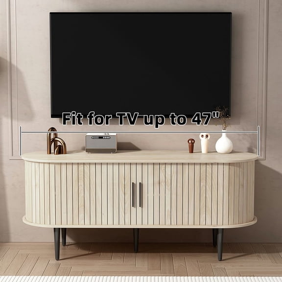 Kydyn TV Stand, 47" Modern Console Table with Storage Compartment and Sliding Door, Gaming Entertainment Center for Living Room, Bedroom, Office, Brown