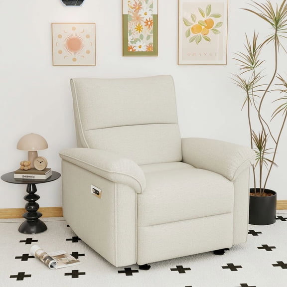 Kydyn Wall Hugger Power Recliner, 360 Degree Rotation & Rocking, USB, Fabric Upholstered, Beige