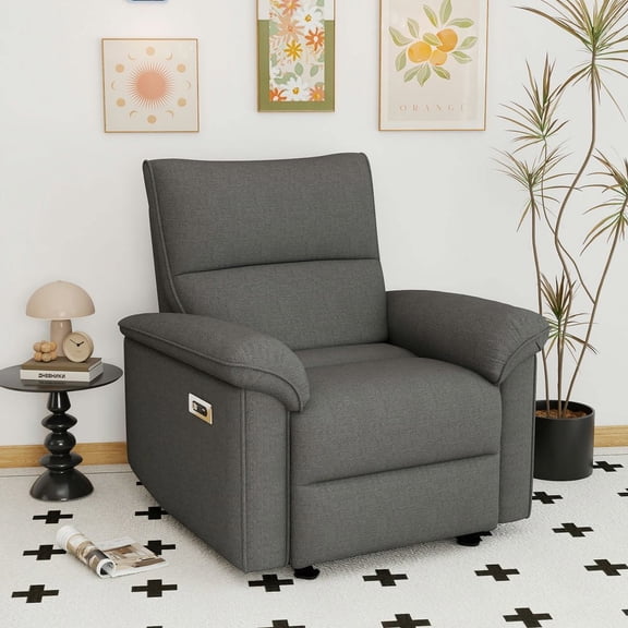 Kydyn Wall Hugger Power Recliner Chair, Zero Wall Design, USB Port, Fabric for Small Space, Gray