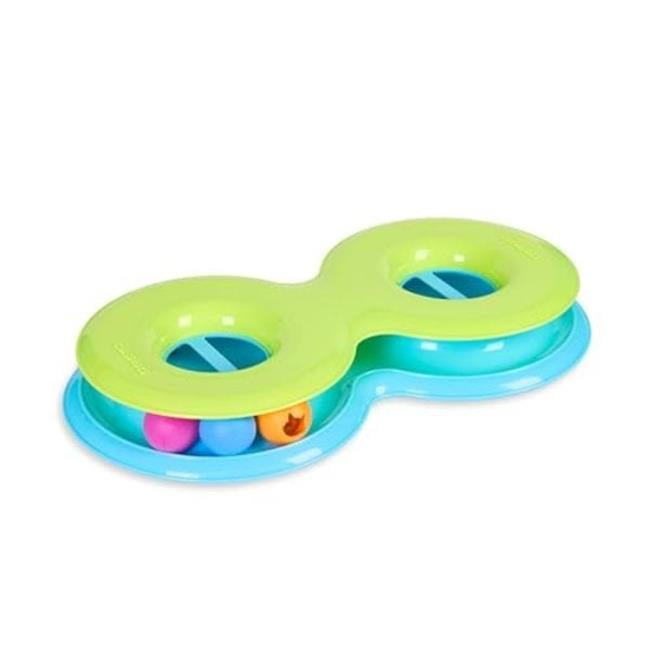 Green and Blue Infinity Ball Track Cat Toy with Light-Up Ball