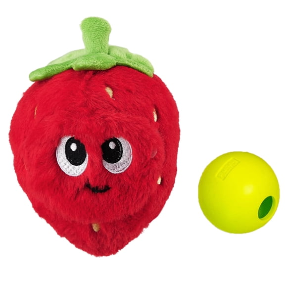 Outward Hound Fruity Findz Strawberry Red Two-in-one Interactive Treat Dog Toy