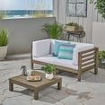 thumbnail image 1 of Kylan Outdoor Modular 3 Piece Acacia Wood Sectional Loveseat and Coffee Table with Cushions, Gray, White, 1 of 9