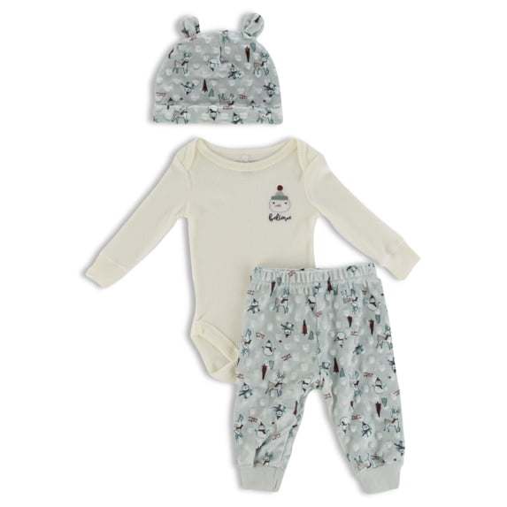 Kyle & Deena Baby Boy 3 PC Popcorn & Thermal Jogger Set, Sizes Newborn-9 Months