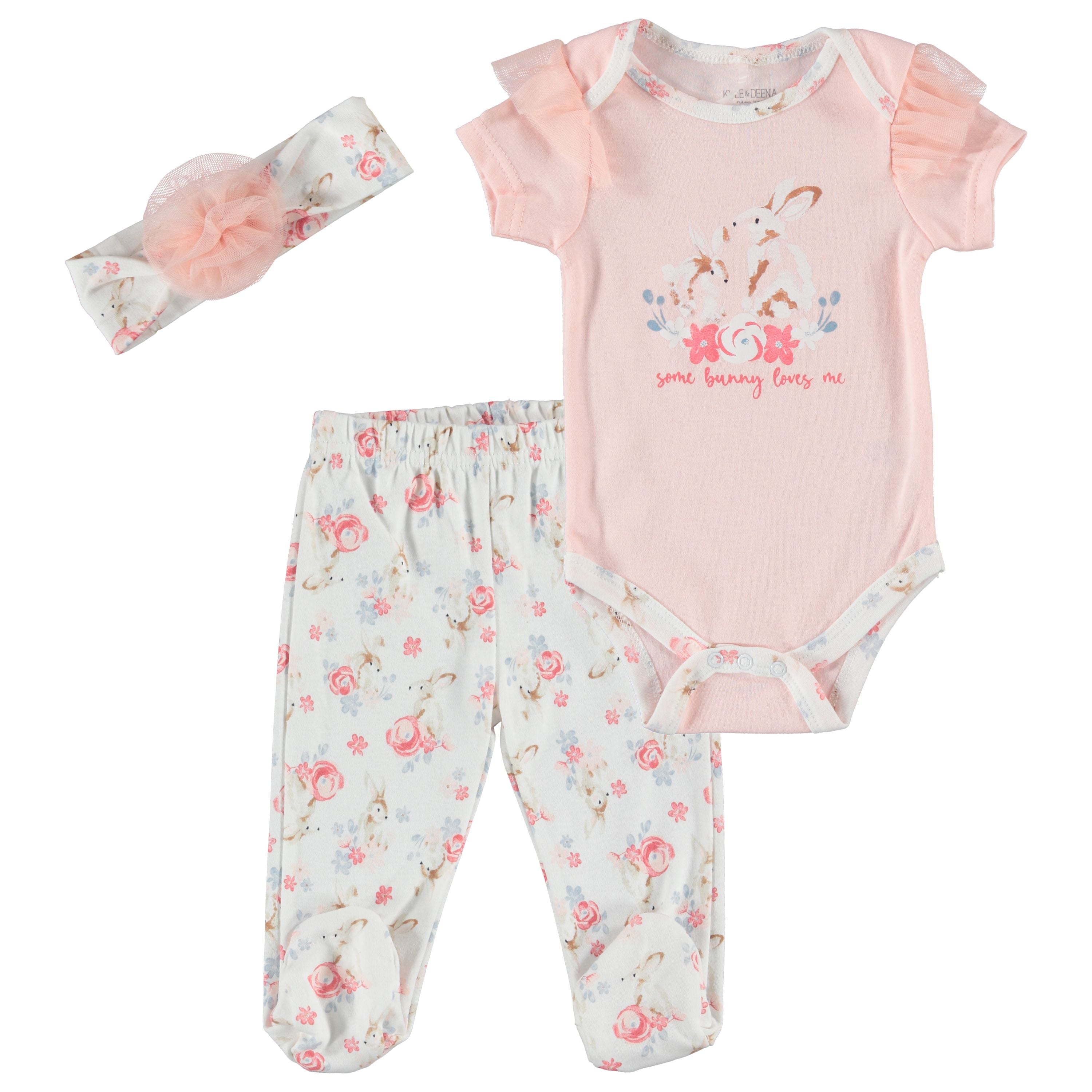 Kyle & Deena Baby Girl 3 PC Footed Pant Set, Sizes Newborn-9 Months ...