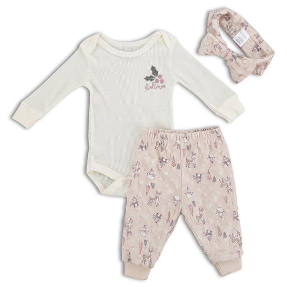 Kyle & Deena Baby Girl 3 PC Popcorn & Thermal Jogger Set, Sizes Newborn-9 Months