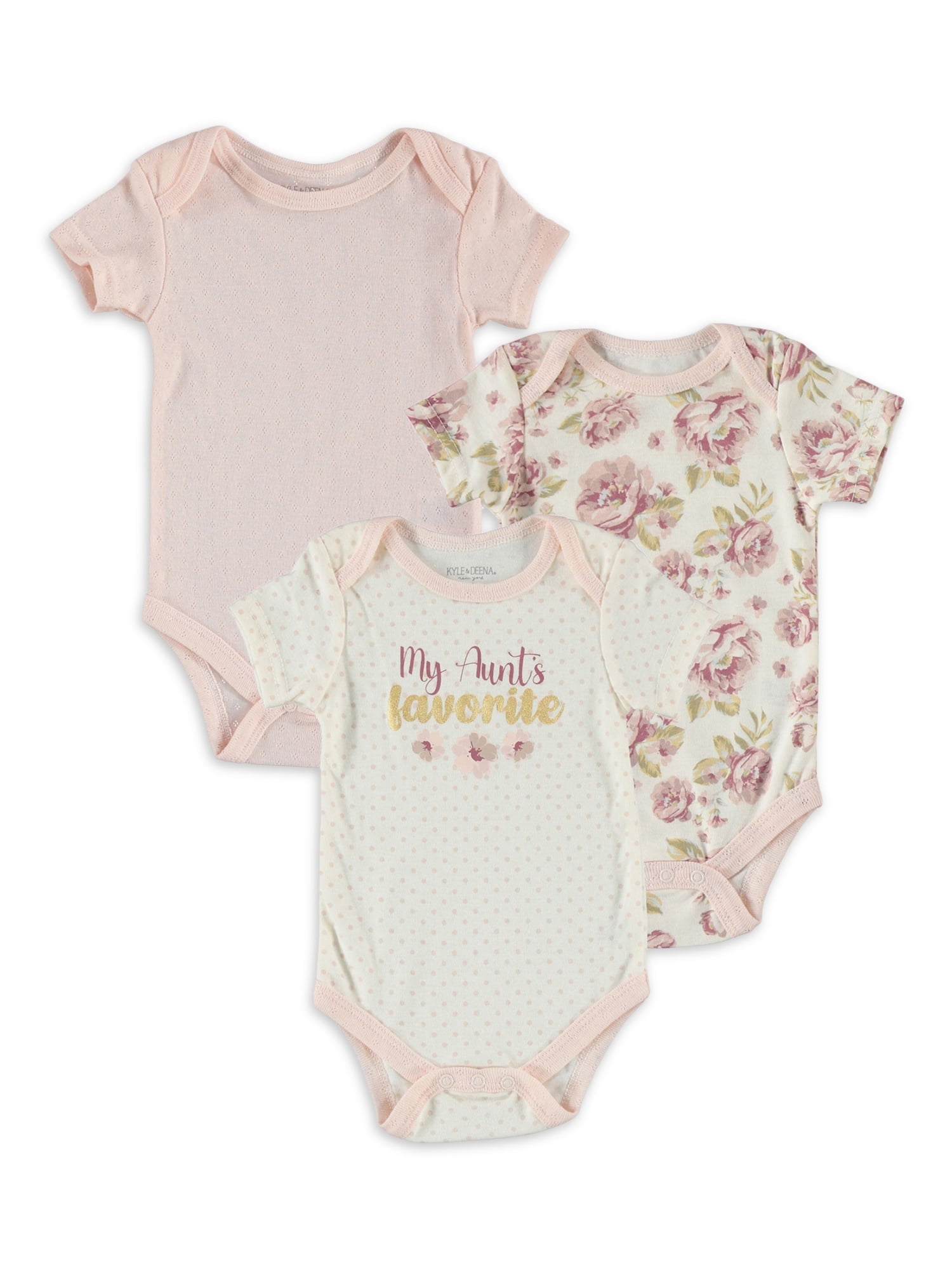 Kyle & Deena Baby Girl Newborn Bodysuit Set, 9 Months, 3-Piece