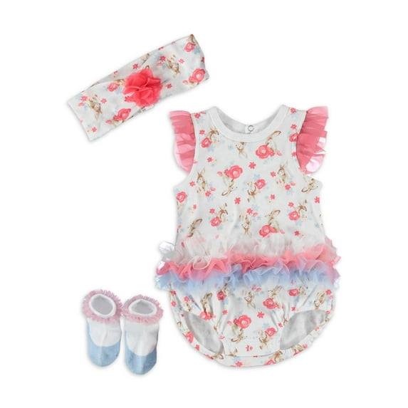Kyle & Deena Baby Girl Shower Gift 3 PC Organza Creeper Set, Newborn 0-3 Months