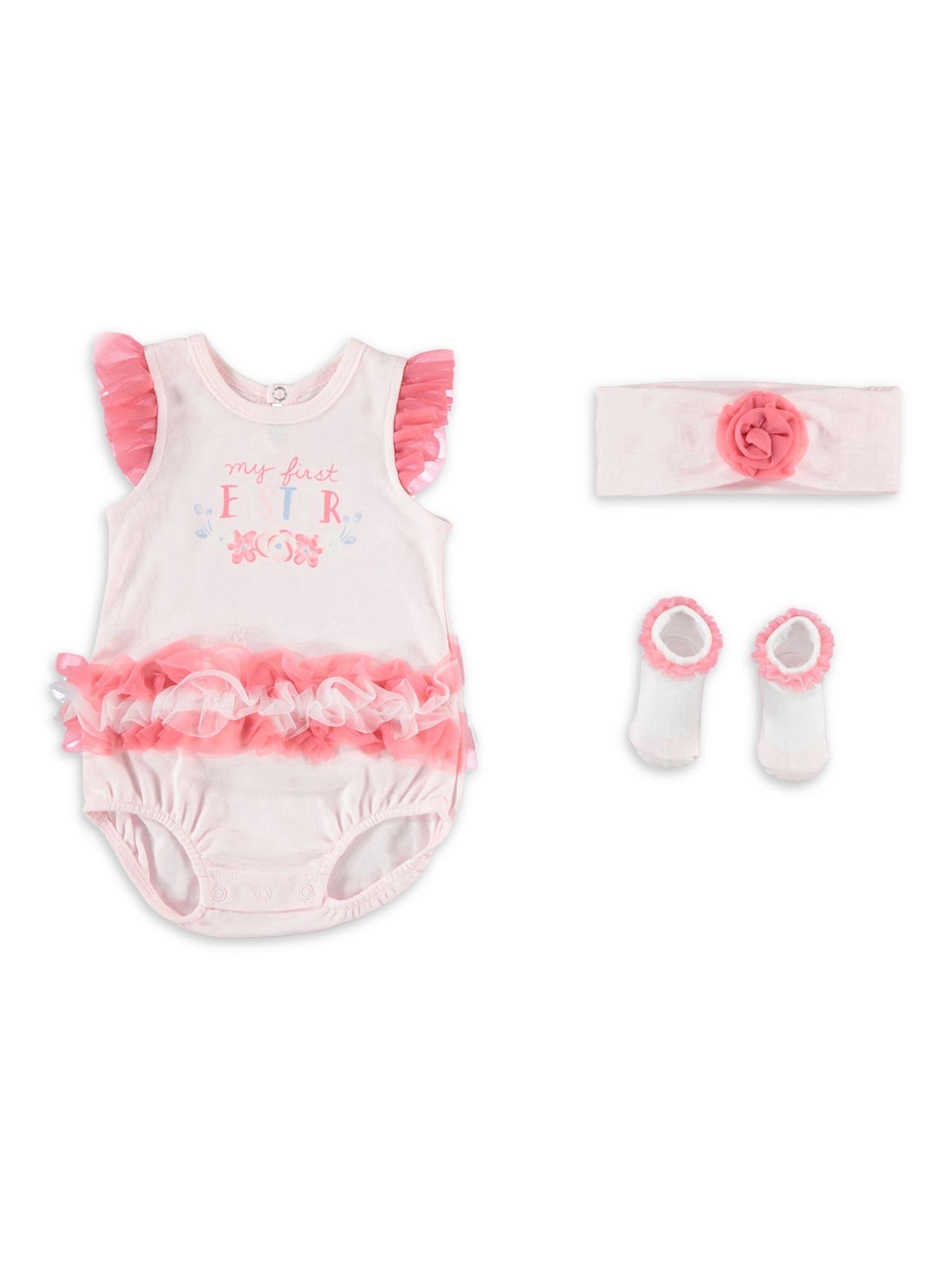 Kyle & Deena Baby Girl Shower Gift 3 PC Organza Creeper Set, Newborn 3-6 Months