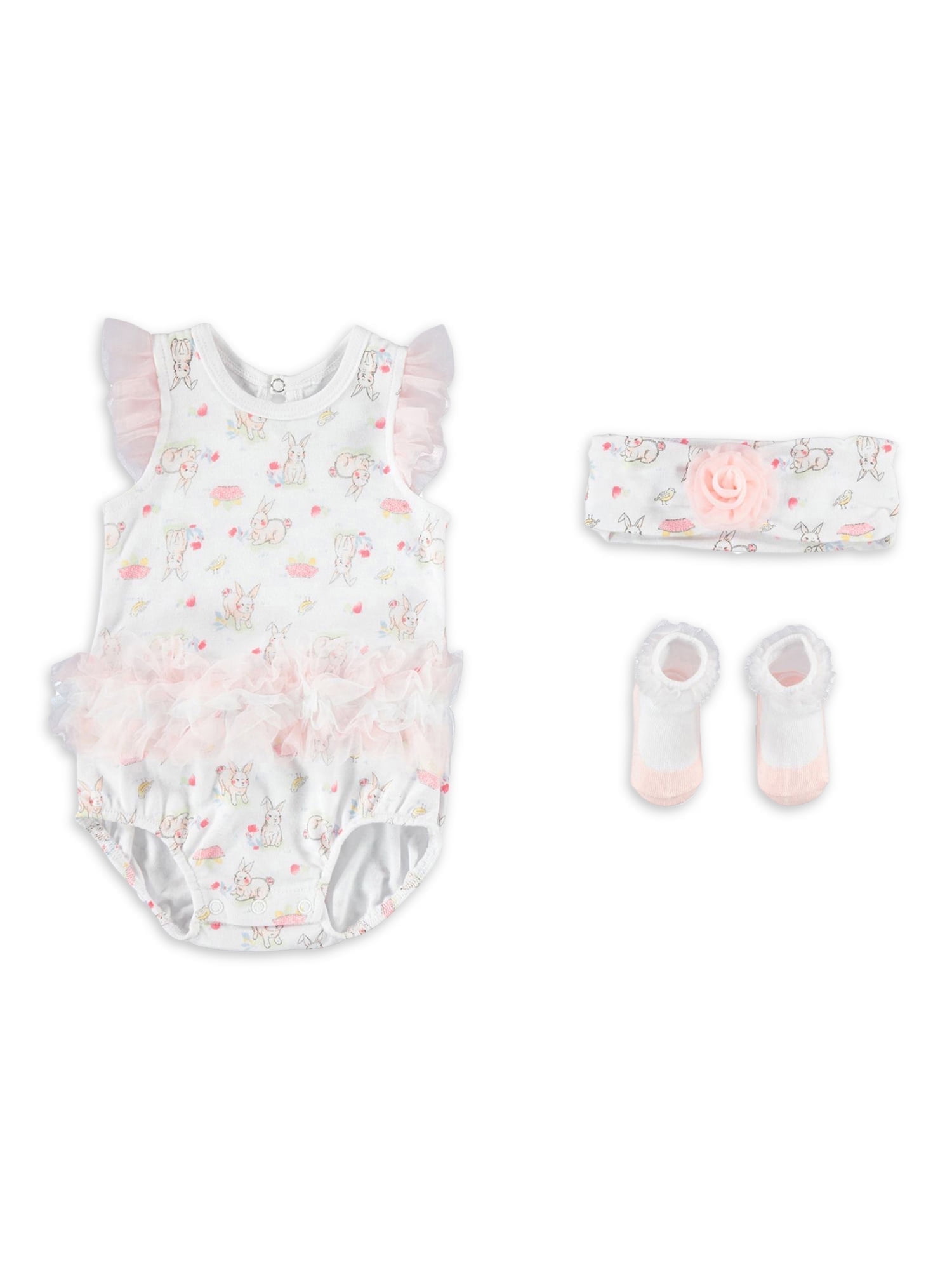 Kyle & Deena Baby Girl Shower Gift 3 PC Organza Creeper Set, Newborn 6-9 Months