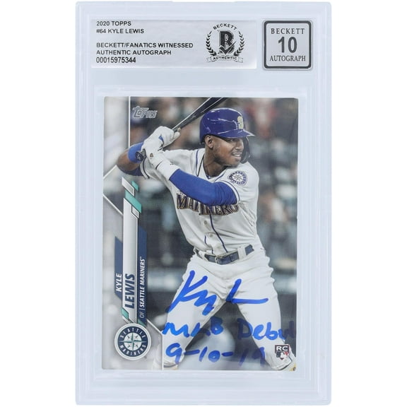 Kyle Lewis Seattle Mariners Autographed 2020 Topps Series 1 #64 Beckett Fanatics Witnessed Authenticated 10 Rookie Card with "MLB Debut 9/10/19" Inscription - Fanatics Authentic Certified