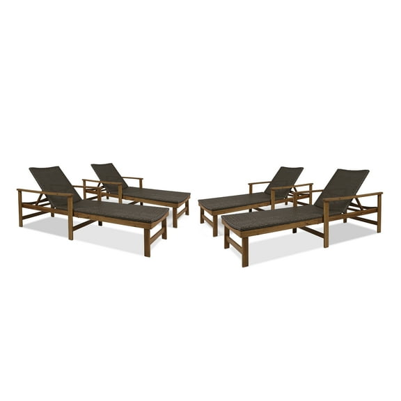 Kyle Outdoor Rustic Acacia Wood Chaise Lounge with Wicker Seat