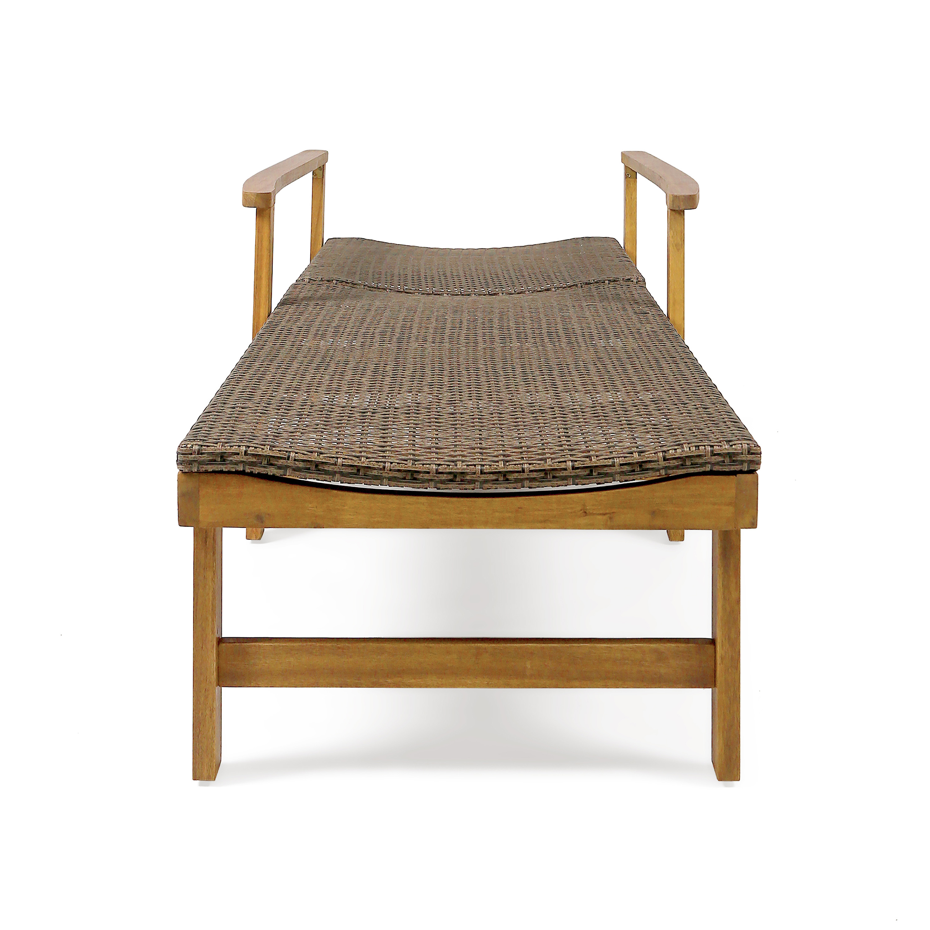 Kyle Outdoor Rustic Natural Acacia Wood Chaise Lounge with Wicker Seat, Natural Brown and Mixed Mocha - image 1 of 10