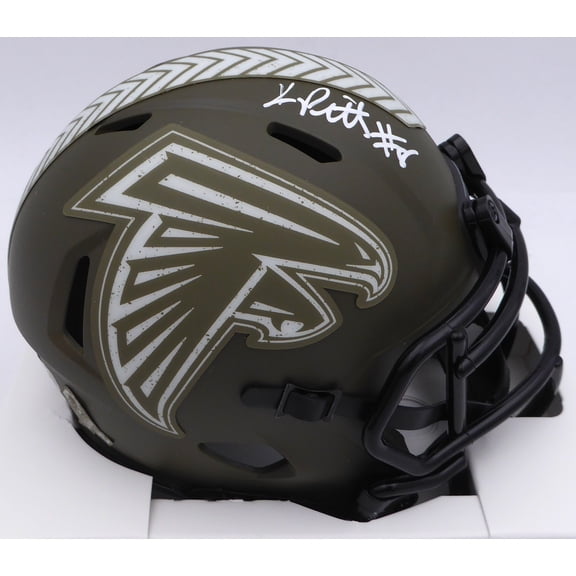 Kyle Pitts Autographed Atlanta Falcons Army Green Salute to Service Speed Mini Helmet Beckett BAS QR #1W528548