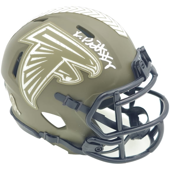 Kyle Pitts Autographed Atlanta Falcons Army Green Salute to Service Speed Mini Helmet Beckett BAS Witness 230065