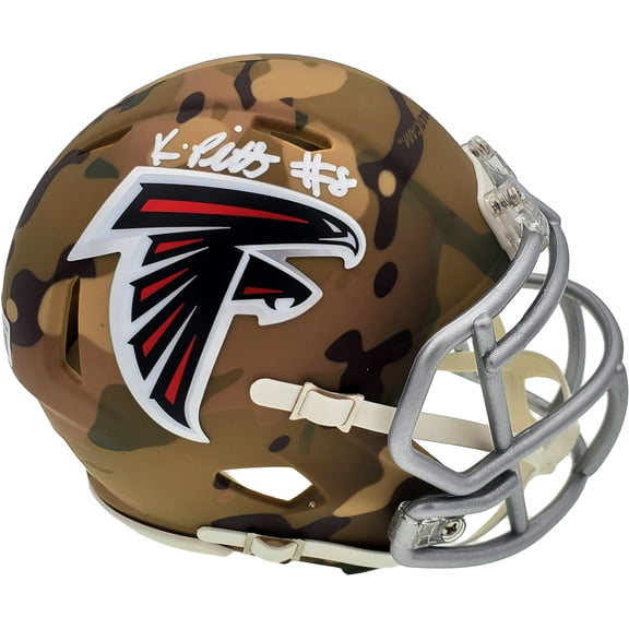Kyle Pitts Autographed Atlanta Falcons Camo Speed Mini Helmet Beckett BAS QR 194401