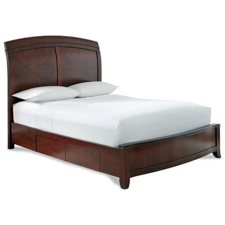 Kyle Twin Size Storage Bed, Sleigh Design, Dark Brown Wood, 4 Drawers