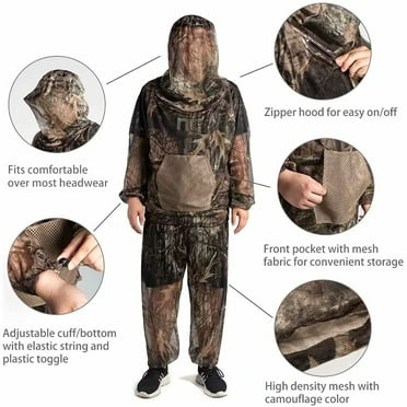 Kylebooker Camouflage Mosquito Netting Suit Bug Net Mesh Clothing with Hood for Hunting Fishing Gardening
