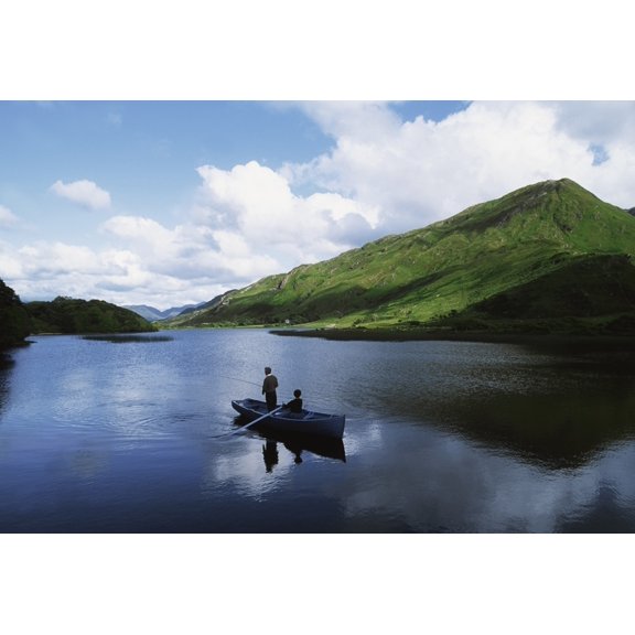 Kylemore Lake Co Galway Ireland People Fishing On A Lake Canvas Art - The Irish Image Collection Design Pics (36 x 24)