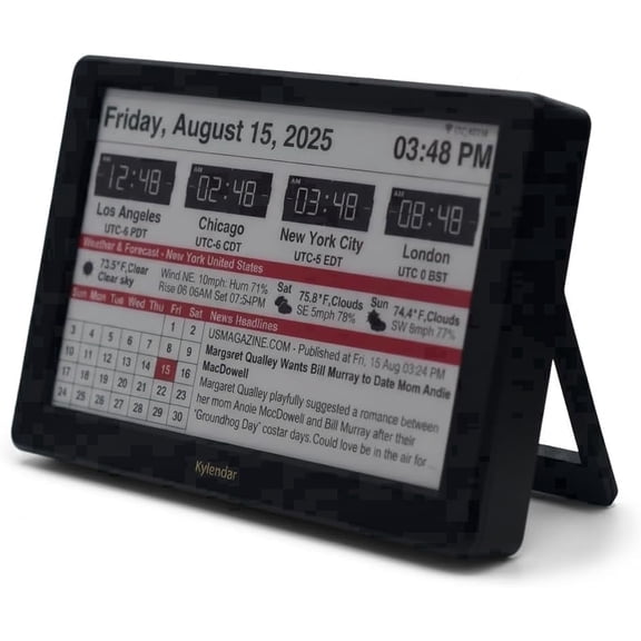 Kylendar 7" E-Ink Desk Calendar with Weather, News and World Clock, Black