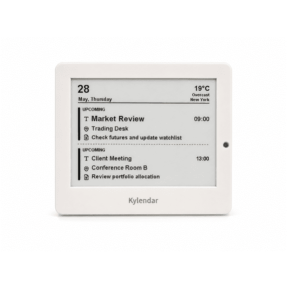 Kylendar Mini 4.2" E-Paper Desk Calendar, WiFi Weather Clock and Compact Information Display for Bedside or Home Office, White