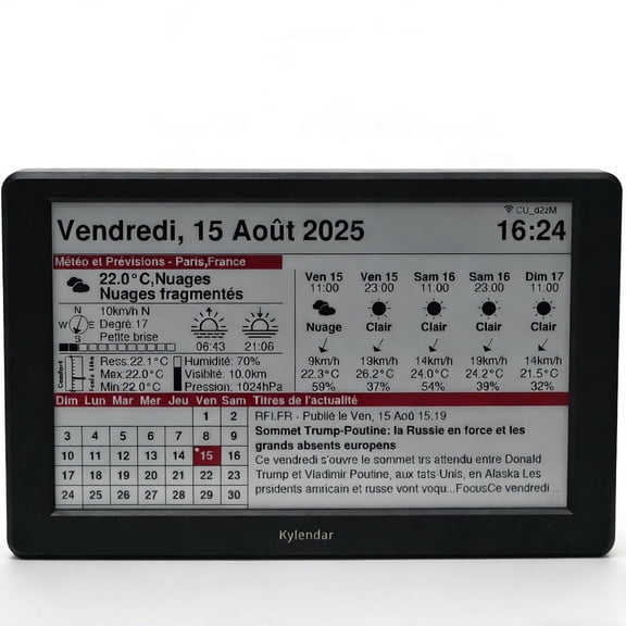 Kylendar 7" E-Paper Smart Digital Calendar, Rechargeable Wi-Fi Weather Clock, Home Office Desk Decor (Black)