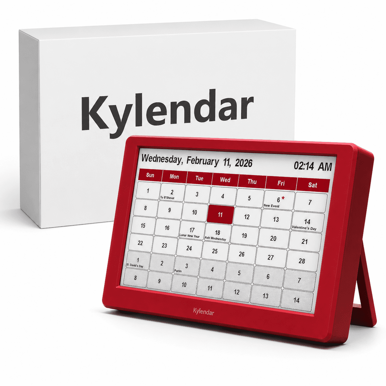 Kylendar V2 7.5" E-Ink Family Calendar, Smart Shared Schedule Display for Home Organization, Red
