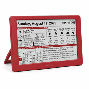 Kylendar 7" E-Paper Electronic Calendar, Rechargeable Wifi Digital Desk Calendar with Weather, News and World Clock, Red