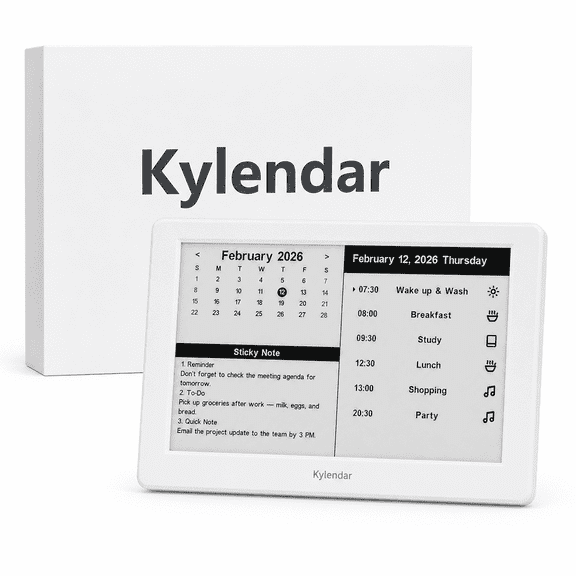 Kylendar V2 7" E-Ink Minimalist Calendar Display with Daily Schedule, White