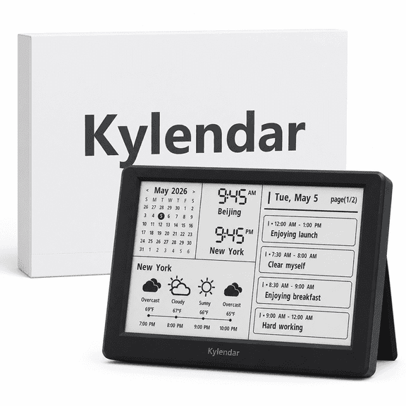 Kylendar V2 7" Smart Digital Calendar Black Family Planner Chore Chart Meal Planner E Paper