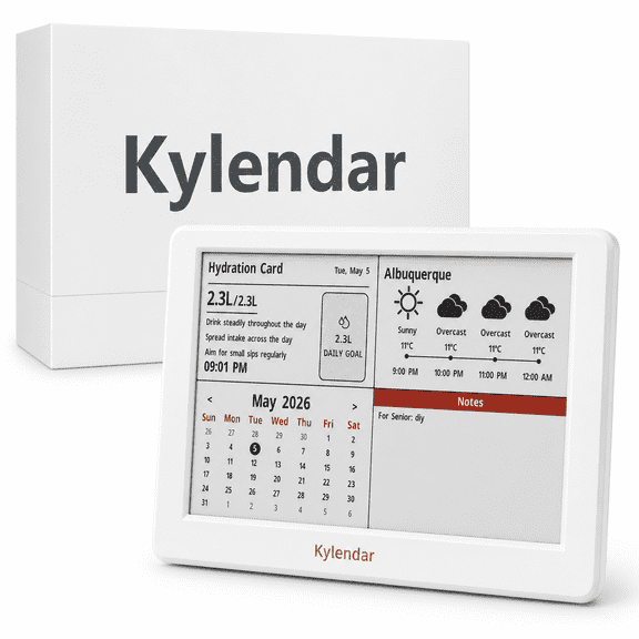 Kylendar V2 7" E-Paper Senior Calendar, Large Print,Easy Setup, Eye-Friendly (White)