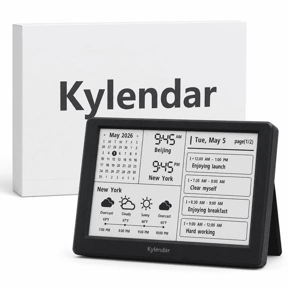 Kylendar V2 7" E-Ink Smart Calendar Display with Weather, Calendar Sync and Widgets, Black