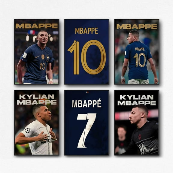 Kylian Mbappe Canvas Poster Soccer Star Art Prints Kylian Mbappe Football Players Wall Art Foy Boy's Room Unframe-8x12inch-6PCS