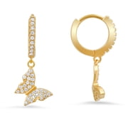 Kylie Harper 14k Gold Over Gold Over Silver Dangling Butterfly CZ Huggy Hoop Earrings