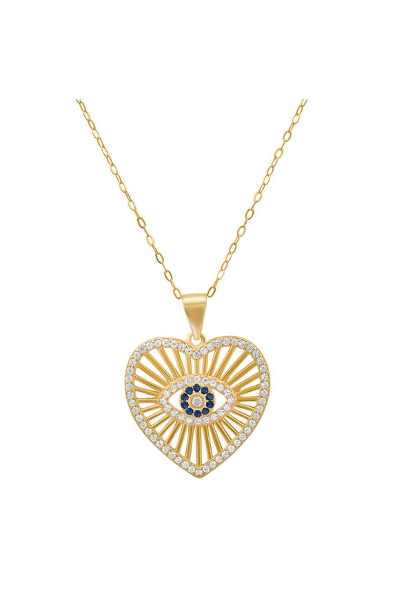 14k Gold Over Gold Over Silver Evil Eye Heart Pendant
