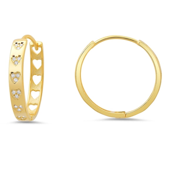Kylie Harper 14k Gold Over Silver 25mm Bezel Inlay CZ Heart Hoop Earrings