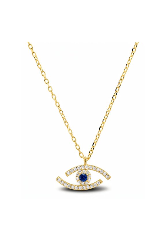 14k Gold Over Silver Abstract CZ Evil Eye Pendant