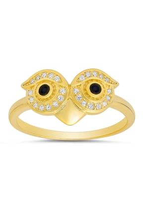 14k Gold Over Silver CZ Owl Ring