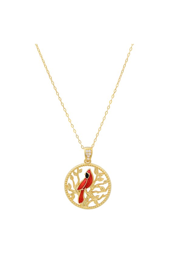 14k Gold Over Silver Cardinal Tree of Life Pendant