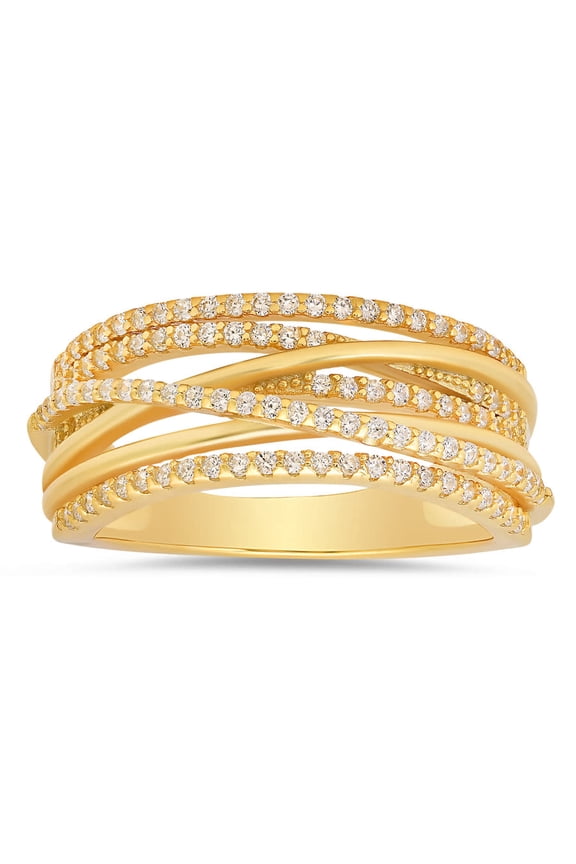 14k Gold Over Silver Crossover Statement CZ Ring