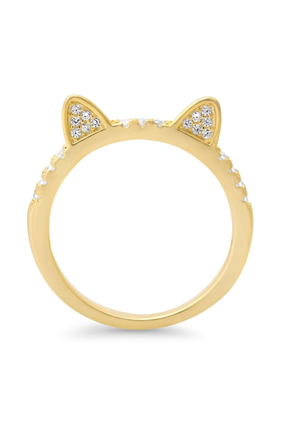 14k Gold Over Silver Kitty Cat CZ Band Ring