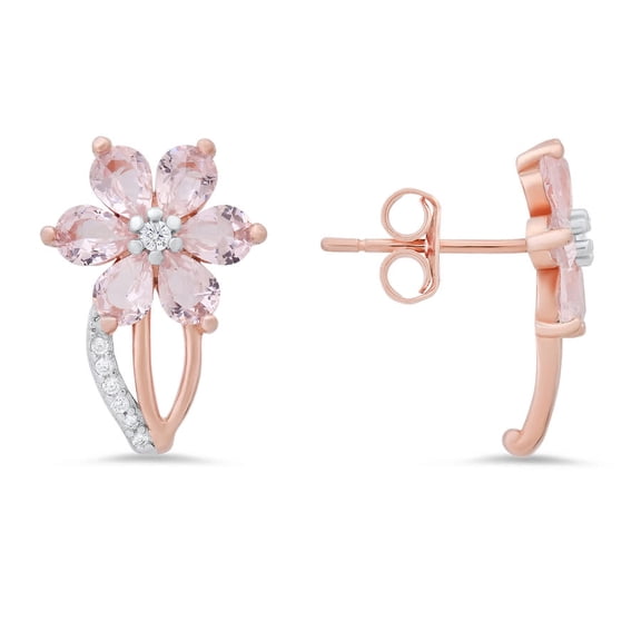 Kylie Harper 14k Rose Gold Over Silver Morganite CZ Flower Stud Earrings