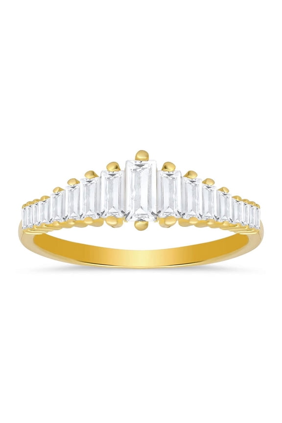 14k Yellow Gold Over Silver Art Deco Baguette-cut CZ Ring