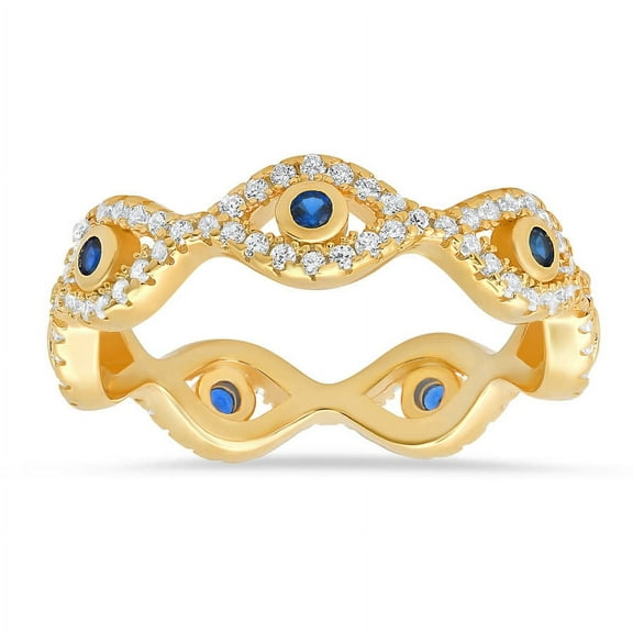 Kylie Harper 14k Yellow Gold Over Silver CZ Evil Eye Eternity Band Ring