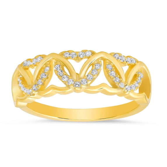 Kylie Harper 14k Yellow Gold Over Silvering Interlock Hearts CZ Ring