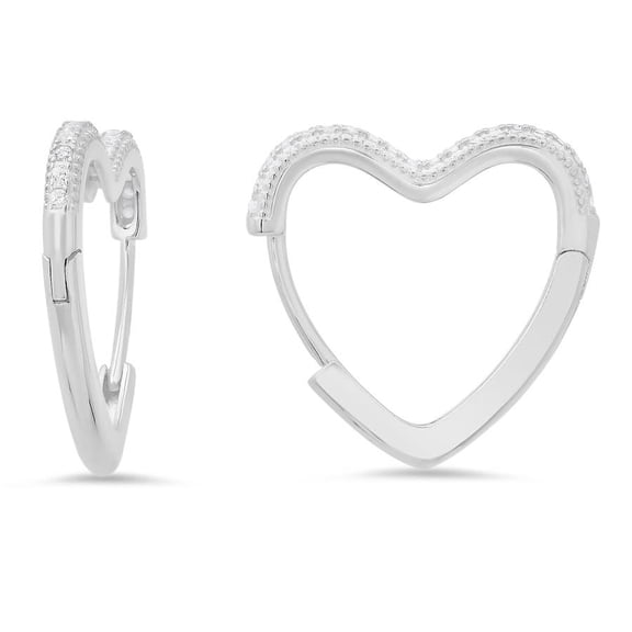 Kylie Harper Sterling Silver 20mm Heart Shaped Pave CZ Hoop Earrings